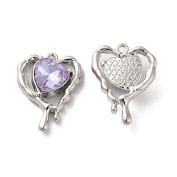 Purple Glass Melting Heart Pendant, with Platinum Alloy Findings, Lead Free & Cadmium Free, Purple, 20x15.5x5.5mm, Hole: 1.4mm