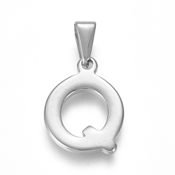 Letter Q 304 Stainless Steel Pendants, Stainless Steel Color, Initial Letter.Q, 20x14x1.8mm, Hole: 3x7mm