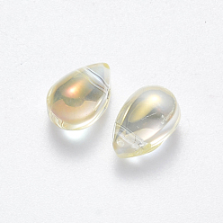 Champagne Yellow Transparent Spray Painted Glass Charms, AB Color Plated, Teardrop, Champagne Yellow, 9x6x6mm, Hole: 1mm