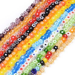 Coloré Main millefiori perles de verre brins, fleur, colorées, 3.7~5.6x2.6mm, trou: 1mm, environ 88~110 pcs/chapelet, 15.75'' (40 cm)