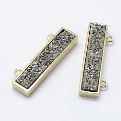 Platinum Plated Electroplate Natural Druzy Agate Pendants, with Brass Findings, Rectangle, Golden, Platinum Plated, 8.5x26.5x4mm, Hole: 1mm