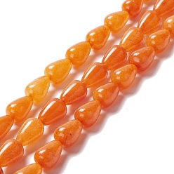 Dark Orange Natural White Jade Beads Strands, Dyed, Teardrop, Dark Orange, 15x10mm, Hole: 1.5mm, about 27pcs/strand, 15.75 inch(40cm)