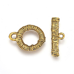 Antique Golden Tibetan Style Alloy Toggle Clasps, Rectangle and Flat Round, Antique Golden, 20x16x2.5mm, Hole: 2.5x3mm, 23.5x8x2.5mm, hole: 1.8mmm, 9mm Inner Diameter