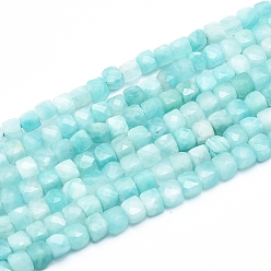 Amazonite Chapelets de perles amazonite naturelles  , classe ab, facette, cube, 3~4x3~4x3~4mm, Trou: 0.6mm, environ 98~108 pcs / brin, 15.55 pouce (39.5 cm)