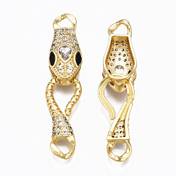 Real 16K Gold Plated Brass Micro Pave Cubic Zirconia Interlocking Clasps, Nickel Free, Snake, Real 16K Gold Plated, 49mm