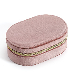 Pink Caja de almacenamiento de joyas portátil de terciopelo con cremallera., Para la pulsera, Collar, pendientes de almacenamiento, oval, rosa, 14.5x10x5.3 cm