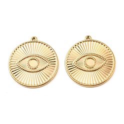 Golden Vacuum Plating 304 Stainless Steel Pendant Cabochon Settings, Flat Round Links with Eye, Golden, Tray: 4.5mm, 33x30x2.5mm, Hole: 1.5mm, 