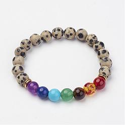 Jasper Jasper Beaded and Gemstone Beaded Stretch Bracelets, with Alloy Findings, Round, Bead: 1-7/8 inch~2 inch(48~50mm)