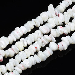 Blanco Cuentas de concha de perla natural hebras, chips de pepitas, blanco, 2.5~5.5x6~17.5x5~8 mm, agujero: 0.8 mm, sobre 92~112 unidades / cadena, 13.98 pulgada ~ 16.14 pulgada (35.5~41 cm)