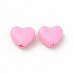 Pearl Pink Heart Spray Painted Alloy Beads, Cadmium Free & Nickel Free & Lead Free, Pearl Pink, 5x6x3mm, Hole: 1.2mm