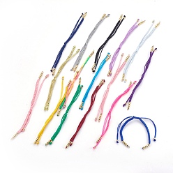 Mixed Color Nylon Cord Braided Bracelet Making, with Brass Beads, Golden, Mixed Color, 10-1/4 inch~11-7/8 inch(26~30cm), 3mm