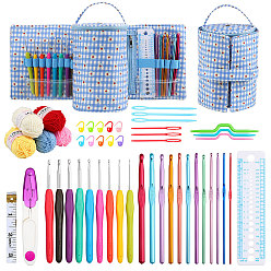 Light Blue DIY Knitting Kits with Storage Bags for Beginners Include Crochet Hooks, Polyester Yarn, Crochet Needle, Stitch Markers, Scissor, Ruler, Tape Measure, Light Blue, 18x44cm