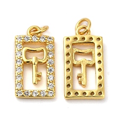 Real 18K Gold Plated 925 Sterling Silver Micro Pave Cubic Zirconia Charms, Rectangle with Key Charm, with Jump Ring, Real 18K Gold Plated, 14x7x2mm, Hole: 2.3mm