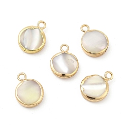 Light Gold Natural Trochus Shell Charms, with Brass Loops, Flat Round, Light Gold, 13~14x10.5x3~4mm, Hole: 1.8mm