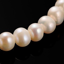 PeachPuff Natural Cultured Freshwater Pearl Beads Strands, Round, PeachPuff, 7~8mm, Hole: 0.8mm, about 57pcs/strand, 15.16 inch