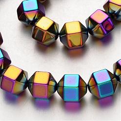 Plaqué Multicolore Galvanoplastie non-magnétiques brins de perles d'hématite synthétique, polygone, multi-couleur plaquée, 8x8mm, Trou: 1mm, Environ 51 pcs/chapelet, 15.7 pouce