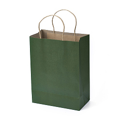 Green Pure Color Paper Bags, Gift Bags, Shopping Bags, with Handles, Rectangle, Green, 28x21x11cm