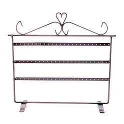 Red Copper Rectangle Shape Iron 3-Tier Earring Display Stand, 72 Holes, for Hanging Earrings, Red Copper, 85x320x283mm, hole: 2.5mm