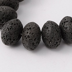 Black Synthetic Lava Rock Bead Strands, Dyed, Rondelle, Black, 15~16x9~11mm, Hole: 2mm, about 37pcs/strand, 15.3 inch
