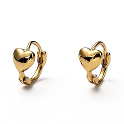 Real 18K Gold Plated Brass Huggie Hoop Earrings, Ring with Heart, Real 18K Gold Plated, 10x2mm, Pin: 1mm