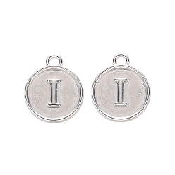 Letter I Alloy Pendant Cabochon Settings, For Enamel, Cadmium Free & Lead Free, Flat Round with Letter, Platinum, Letter.I, 14x12x2mm, Hole: 1.5mm