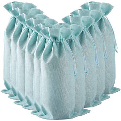 Light Blue Rectangle Linenette Drawstring Bags, with Price Tags & Cords, for Wine Bottle Packaging, Light Blue, 36x16cm