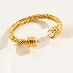 Настоящее золото 18K Толстые браслеты-манжеты из нержавеющей стали, со стразами, для женщин, реальный 18 k позолоченный, внутренний диаметр: 2-3/8 дюйм (6 см)
