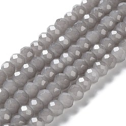 Silver Baking Painted Imitation Jade Glass Bead Strands, Faceted Rondelle, Silver, 8x6mm, Hole: 1mm, about 65~68pcs/strand, 15.75''(40~41cm)