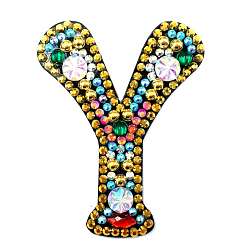 Letter Y Kits de peinture de diamant de porte-clés de porte-clés de lettre initiale colorée de bricolage, y compris le panneau acrylique, chaîne de perles, fermoirs, strass de résine, stylo, plateau & colle argile, letter.y, 60x50mm