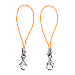 Orange Polyester Cord Mobile Straps, with Platinum Plated Alloy Findings, Orange, 6.5~7cm