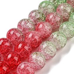 Red Spray Painted Crackle Glass Beads Strands, Gradient Color, Segmented Multi-color Beads, Round, Red, 8mm, Hole: 1mm, about 48pcs/strand, 14.96 inch(38cm)