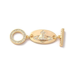 Real 18K Gold Plated Brass Micro Pave Clear Cubic Zirconia Toggle Clasps, Oval, Real 18K Gold Plated, Link: 19.5x10.5x2mm, Hole: 2mm; Bar: 13.5x4x2.8mm, Hole: 1mm; Ring: 13.5x11.5x2mm, Hole: 0.9mm