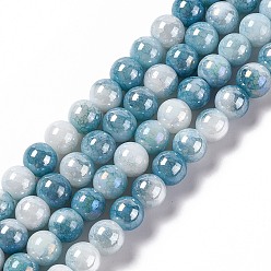 Bleu Acier Chapelets de perles en verre électrolytique , de couleur plaquée ab , ronde, bleu acier, 8.5mm, Trou: 1.2mm, Environ 100 pcs/chapelet, 30.63 pouce (77.8 cm)