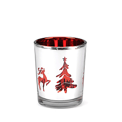 Rouge Bougeoir en verre sur le thème de Noël, support de chandelier de colonne, centre de table, motif de renne de Noël, rouge, 5.5x6.7 cm