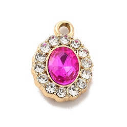 Medium Violet Red UV Plating Alloy Pendants, with Crystal Rhinestone and Glass, Golden, Oval Charms, Medium Violet Red, 18x12.5x4mm, Hole: 2mm