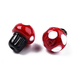 Rouge Perles lampwork, perles au chalumeau, faits à la main, champignons, rouge, 14~14.5x12.5mm, Trou: 1.2~1.5mm
