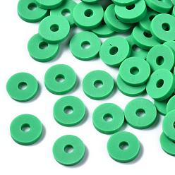 Vert Printanier Perles d'argile polymère faites à la main respectueuses de l'environnement, disque / plat rond, perles heishi, vert printanier, 6x1mm, Trou: 2mm, environ23500 pcs / 1000 g