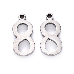 Number 201 Stainless Steel Charms, Number, Laser Cut, Stainless Steel Color, Num.8, 15x7.5x1.5mm, Hole: 1.5mm
