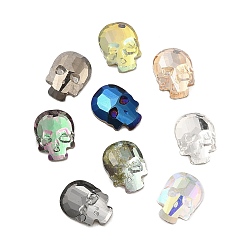 Mixed Color Glass Rhinestone Cabochons, Flat Back & Back Plated, Faceted Skull, Mixed Color, 10x7.5x2.5mm