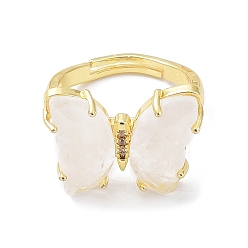 Cristal de cuarzo Anillos ajustables de mariposa de cristal de cuarzo natural, joyas de latón dorado para mujer, sin plomo y cadmio, tamaño de EE. UU. 6 1/2 (16.9 mm)