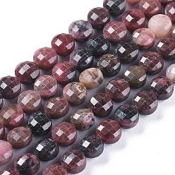 Rhodonite Natural Rhodonite Beads Strands, Faceted, Flat Round, 8.2~8.5x6mm, Hole: 1mm, about 48pcs/strand, 15.43 inch(39.2cm)