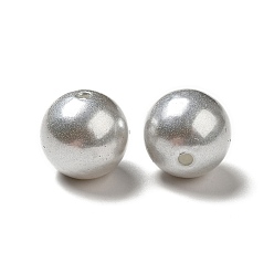 Silver ABS Plastic Imitation Pearl Beads, Round, Silver, 15~16x15mm, Hole: 2mm