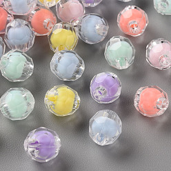 Mixed Color Transparent Acrylic Beads, Bead in Bead, Faceted, Round, Mixed Color, 8x7.5mm, Hole: 2mm, about 2000pcs/500g