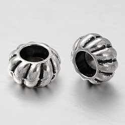 Antique Silver Tibetan Style Alloy European Beads, Large Hole Rondelle Beads, Corrugated Beads, Antique Silver, 10x5.5mm, Hole: 5mm