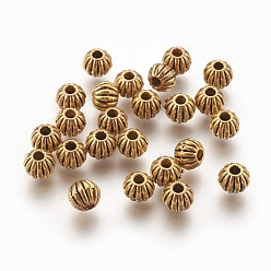 Antique Golden Tibetan Style Alloy Beads, Lead Free & Cadmium Free, Round, Antique Golden Color, about 6mm in diameter, hole: 1mm