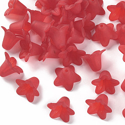 Red Transparent Acrylic Beads, Frosted, Flower, Red, 17.5x12mm, Hole: 1.5mm, about 770pcs/500g