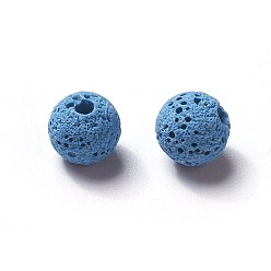Озёрно--синий Невощеные бусины из натуральной лавы, для парфюмерных шариков эфирного масла, ароматерапевтические бусы, окрашенные, круглые, Плут синий, 8.5 мм, отверстие : 1.5~2 мм