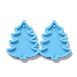 Deep Sky Blue DIY Christams Tree Pendant Silicone Molds, Resin Casting Molds, For UV Resin, Epoxy Resin Jewelry Making, Deep Sky Blue, 41x68x5mm, Hole: 1.5mm, Inner Diameter: 37x31mm