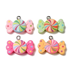 Mixed Color Opaque Resin Imitation Food Pendants, Candy Charms, with Platinum Plated Iron Loops, Mixed Color, 16x25x5.5mm, Hole: 2mm