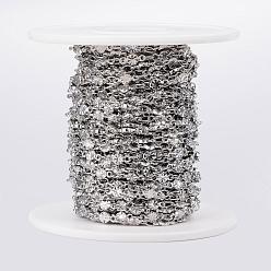 Stainless Steel Color 304 Stainless Steel Link Chains, Soldered, with Spool, Flat Round with Flower, Stainless Steel Color, 8x3.5x1.2mm, about 32.8 Feet(10m)/roll